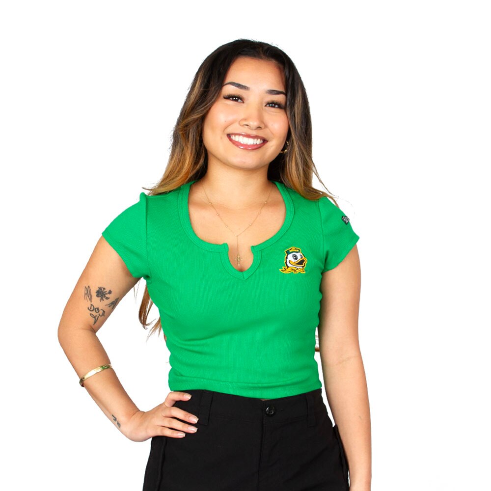 Ducks Spirit, Green, Crew Neck, Cotton Blend, Women, Hype and Vice, Cali, T-Shirt, 1010715